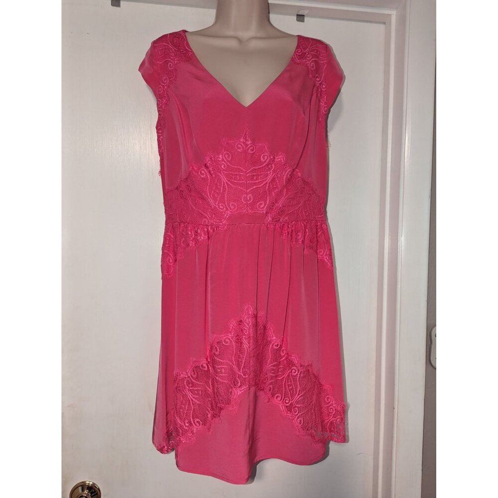 NWT Madison Marcus pink dress Sz Med lacy cut out back